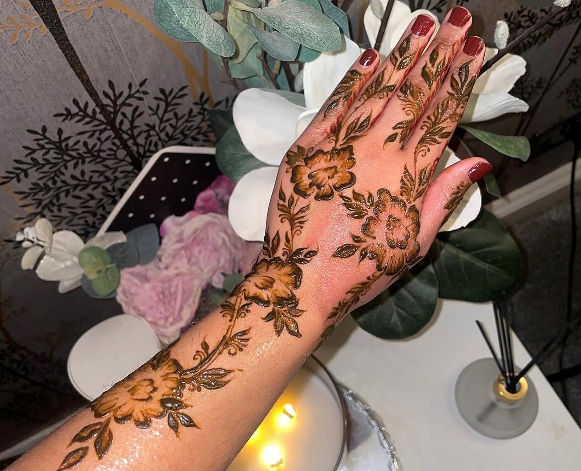 Intricate mehndi design on hands
